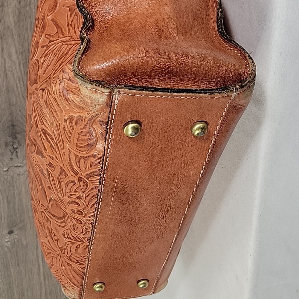 Patricia Nash Tooled Floral Leather Tote in Cognac Brown - Picture 9 of 16